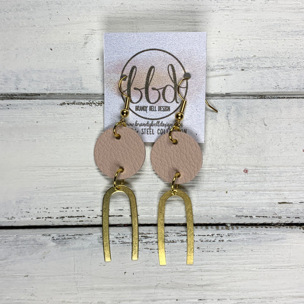 IRIS  ||  Leather Earrings || GOLD BRASS U-SHAPE, <BR> BLUSH PINK