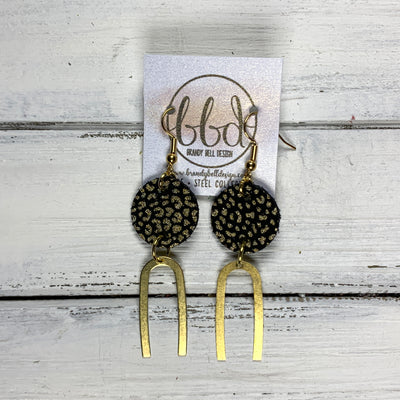 IRIS  ||  Leather Earrings || GOLD BRASS U-SHAPE, <BR> GOLD & BLACK MINI CHEETAH