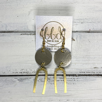 IRIS ||  Leather Earrings || GOLD BRASS U-SHAPE, <BR> METALLIC CHAMPAGNE SMOOTH