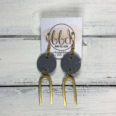 IRIS  ||  Leather Earrings || GOLD BRASS U-SHAPE, <BR> SHIMMER GRAY