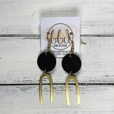 IRIS ||  Leather Earrings || GOLD BRASS U-SHAPE, <BR> MATTE BLACK