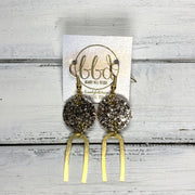 IRIS  ||  Leather Earrings || GOLD BRASS U-SHAPE, <BR> GOLD GLITTER ON CORK