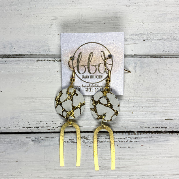 IRIS  ||  Leather Earrings || GOLD BRASS U-SHAPE, <BR> WHITE WITH GOLD ACCENTS