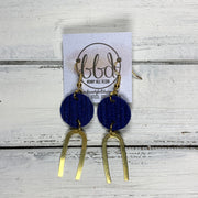 IRIS  ||  Leather Earrings || GOLD BRASS U-SHAPE, <BR> COBALT PALMS