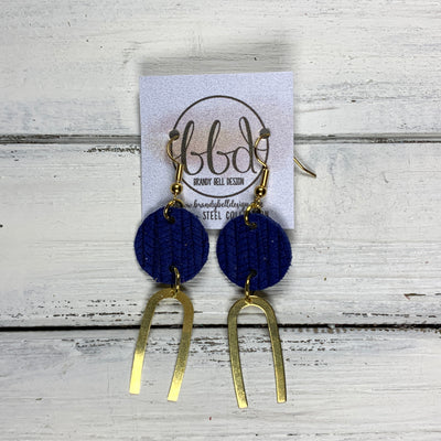 IRIS  ||  Leather Earrings || GOLD BRASS U-SHAPE, <BR> COBALT PALMS