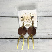 IRIS ||  Leather Earrings || GOLD BRASS U-SHAPE, <BR> METALLIC ROSE GOLD SMOOTH