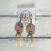 IRIS  ||  Leather Earrings || GOLD BRASS U-SHAPE, <BR> PINK WITH ROSE GOLD NORTHERN LIGHTS