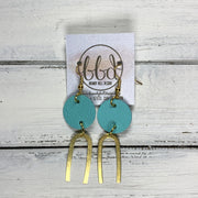 IRIS  ||  Leather Earrings || GOLD BRASS U-SHAPE, <BR> MATTE ROBINS EGG BLUE