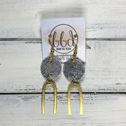 IRIS  ||  Leather Earrings || GOLD BRASS U-SHAPE, <BR> METALLIC SILVER SAFFIANO