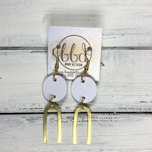 IRIS  ||  Leather Earrings || GOLD BRASS U-SHAPE, <BR> MATTE WHITE