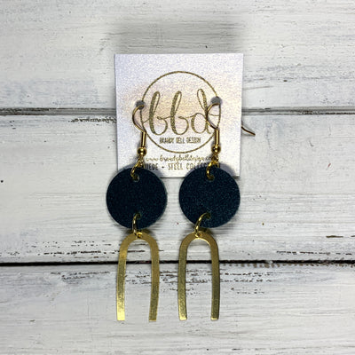 IRIS  ||  Leather Earrings || GOLD BRASS U-SHAPE, <BR> DISTRESSED TEAL