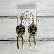 IRIS  ||  Leather Earrings || GOLD BRASS U-SHAPE, <BR> GOLD GLITTER CHEETAH ON CORK