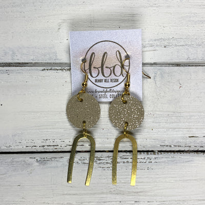 IRIS  ||  Leather Earrings || GOLD BRASS U-SHAPE, <BR> SHIMMER CHAMPAGNE