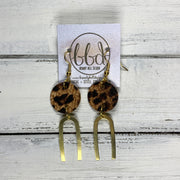 IRIS  ||  Leather Earrings || GOLD BRASS U-SHAPE, <BR> CHEETAH PRINT