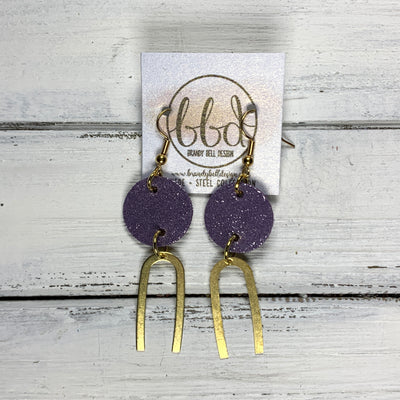 IRIS  ||  Leather Earrings || GOLD BRASS U-SHAPE, <BR> SHIMMER LAVENDER