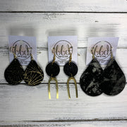 IRIS  ||  Leather Earrings || SILVER OR GOLD BRASS U-SHAPE, <BR> IRIDESCENT SILVER CRACKLE