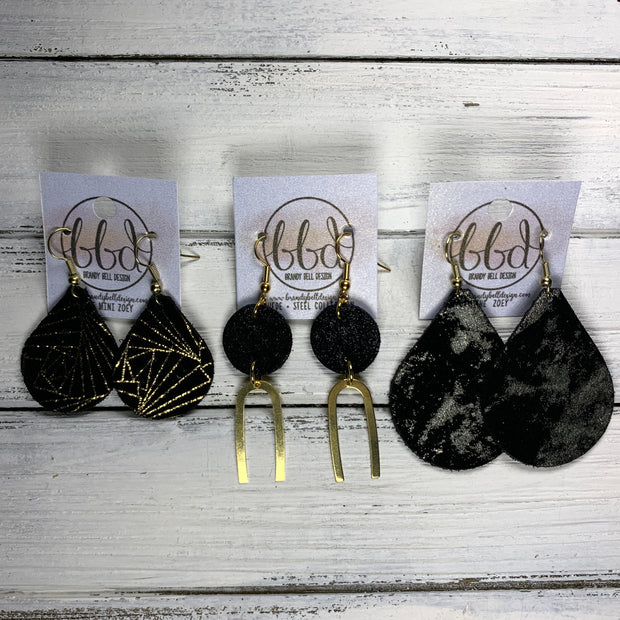 IRIS  ||  Leather Earrings || SILVER OR GOLD BRASS U-SHAPE, <BR> SHIMMER ROSE GOLD