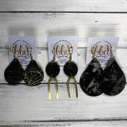 IRIS  ||  Leather Earrings || GOLD BRASS U-SHAPE, <BR> METALLIC ROSE GOLD PEBBLED
