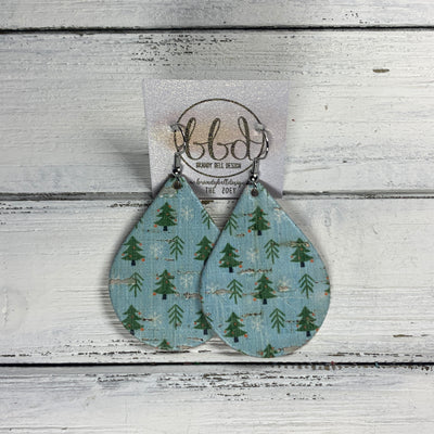 ZOEY (3 sizes available!) Leather Earrings  ||  <BR> TREES ON BLUE ON CORK