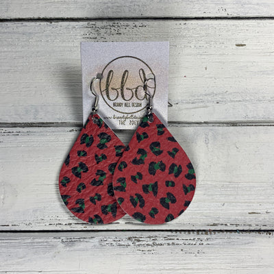 ZOEY (3 sizes available!) Leather Earrings  ||  <BR> RED & GREEN ANIMAL PRINT