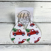 ZOEY (3 sizes available!) -  Leather Earrings  ||  SNOWY RED TRUCK (FAUX LEATHER)