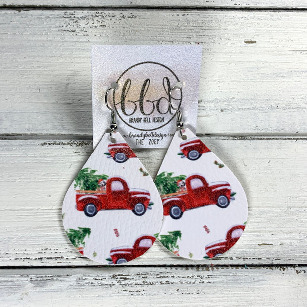 ZOEY (3 sizes available!) -  Leather Earrings  ||  SNOWY RED TRUCK (FAUX LEATHER)