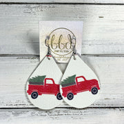 ZOEY (3 sizes available!) -  Leather Earrings  ||  RED TRUCK WITH TREE (FAUX LEATHER)