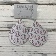 ZOEY (3 sizes available!) - FAUX Leather Earrings (Not real leather) WITH FELT BACK  ||  WHITE BASEBALL