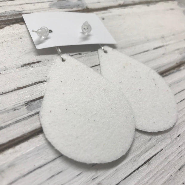 ZOEY (3 sizes available!) - FAUX Leather Earrings (Not real leather) WITH FELT BACK  ||  WHITE BASEBALL