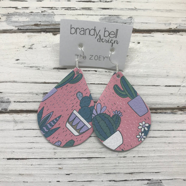 ZOEY (3 sizes available!) - Leather Earrings   || PINK CACTUS