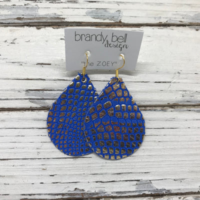 ZOEY (3 sizes available!) - Leather Earrings   || BLUE WITH METALLIC GOLD PYTHON