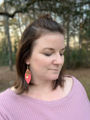 SUEDE + STEEL *Limited Edition* COLLECTION ||  Leather Earrings || GOLD BRASS LEAVES, <BR> CORAL/SALMON PALMS