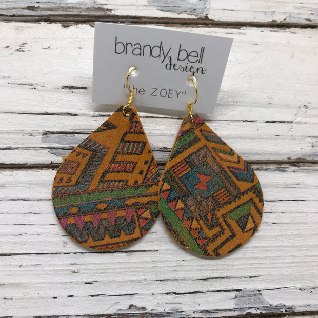 ZOEY (3 sizes available!) - Leather Earrings   ||  MUSTARD NAVAJO