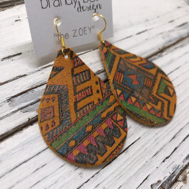 ZOEY (3 sizes available!) - Leather Earrings   ||  MUSTARD NAVAJO