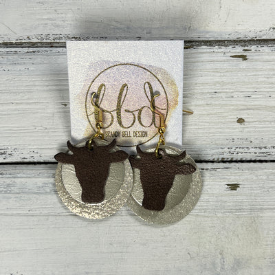 COW - Leather Earrings  ||   <BR> PEARLIZED BROWN, <BR> METALLIC CHAMPAGNE SMOOTH, <BR> SHIMMER GOLD