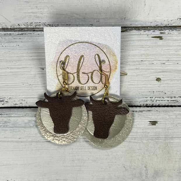 COW - Leather Earrings  ||   <BR> PEARLIZED BROWN, <BR> METALLIC CHAMPAGNE SMOOTH, <BR> SHIMMER GOLD