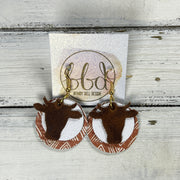COW - Leather Earrings  ||   <BR> DISTRESSED BROWN, <BR> MATTE WHITE, <BR> MUDCLOTH PRINT