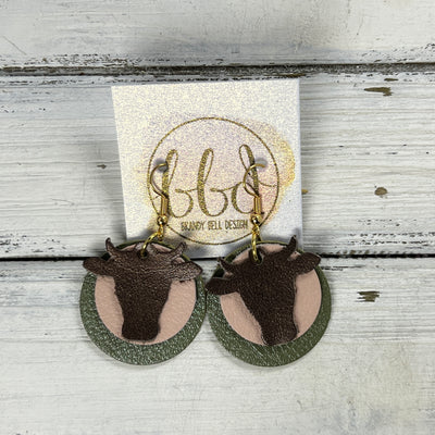 COW - Leather Earrings  ||   <BR> PEARLIZED BROWN, <BR> MATTE BLUSH PINK, <BR> PEARLIZED OLIVE