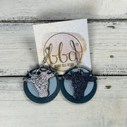 COW - Leather Earrings  ||   <BR> SHIMMER NAVY, <BR> MATTE LIGHT BLUE, <BR> MATTE DARK TEAL