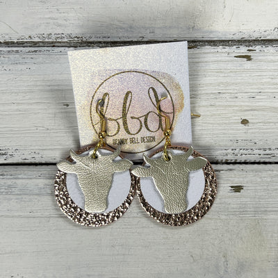 COW - Leather Earrings  ||   <BR> METALLIC CHAMPAGNE SMOOTH, <BR> MATTE WHITE, <BR> METALLIC ROSE GOLD PEBBLED
