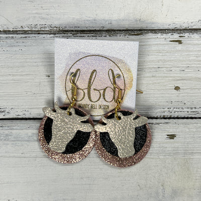 COW - Leather Earrings  ||   <BR> SHIMMER GOLD, <BR> SHIMMER BLACK, <BR> SHIMMER VINTAGE PINK