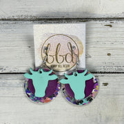 COW - Leather Earrings  ||   <BR> MATTE AQUA MINT SMOOTH, <BR> MAGENTA RIVIERA, <BR> PURPLE FLORAL CHEETAH