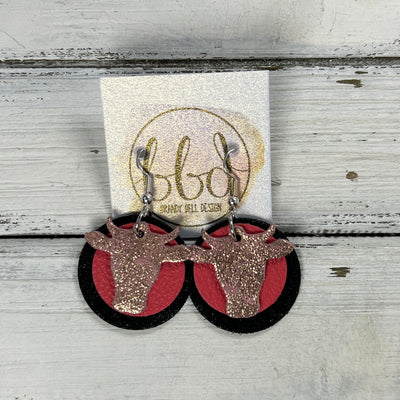 COW - Leather Earrings  ||   <BR> SHIMMER VINTAGE PINK, <BR> MATTE CORAL/PINK, <BR> SHIMMER BLACK