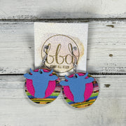 COW - Leather Earrings  ||   <BR> MATTE CAROLINA BLUE, <BR> MATTE NEON PINK, <BR> SERAPE STRIPE