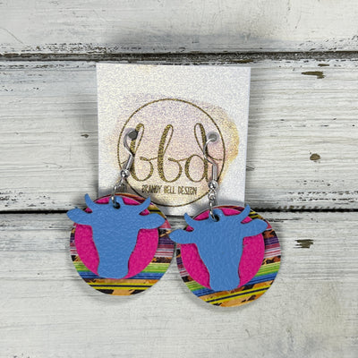 COW - Leather Earrings  ||   <BR> MATTE CAROLINA BLUE, <BR> MATTE NEON PINK, <BR> SERAPE STRIPE