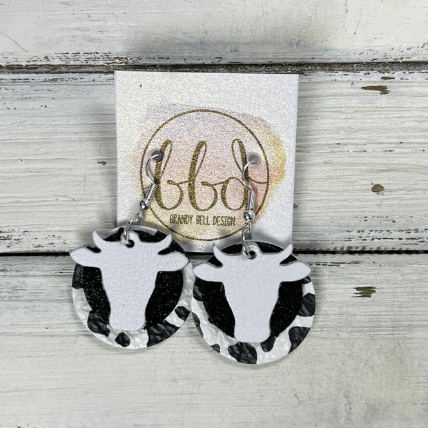 COW - Leather Earrings  ||   <BR> MATTE WHITE, <BR> SHIMMER BLACK, <BR> BLACK & WHITE COW PRINT
