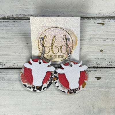 COW - Leather Earrings  ||   <BR> MATTE WHITE, <BR> MATTE CORAL/PINK, <BR> CORAL FLORAL CHEETAH