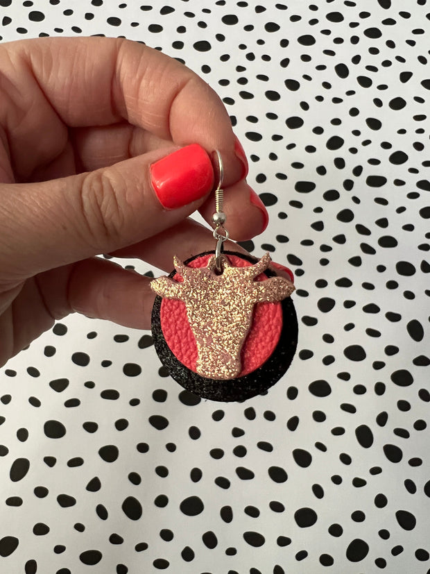 COW -  Leather Earrings  ||   <BR>, SHIMMER PINK, <BR> MATTE LIGHT PINK, <BR> MATTE MAUVE