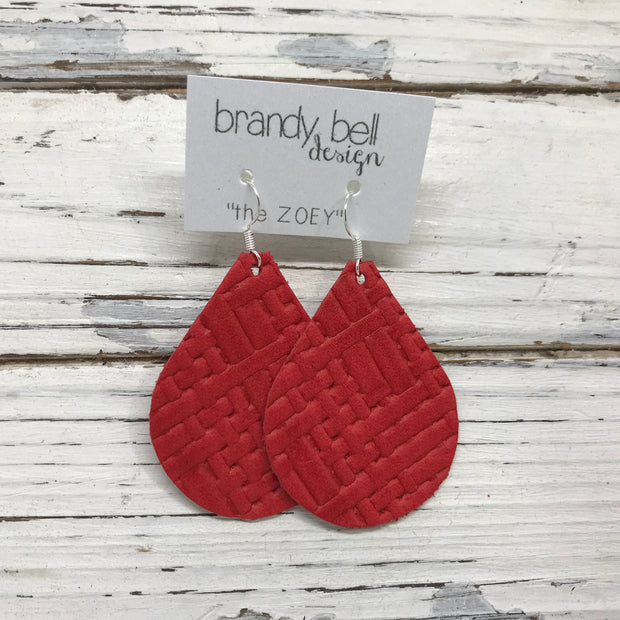 ZOEY (3 sizes available!) - Leather Earrings   ||  RED PANAMA BASKET WEAVE