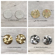 Poppy- 3 PACK (Choose your colors) - Glitter Stud Earrings SHOWN: CC: CHUNKY GREEN, AA: CHRISTMAS, BB: CHUNKY RED